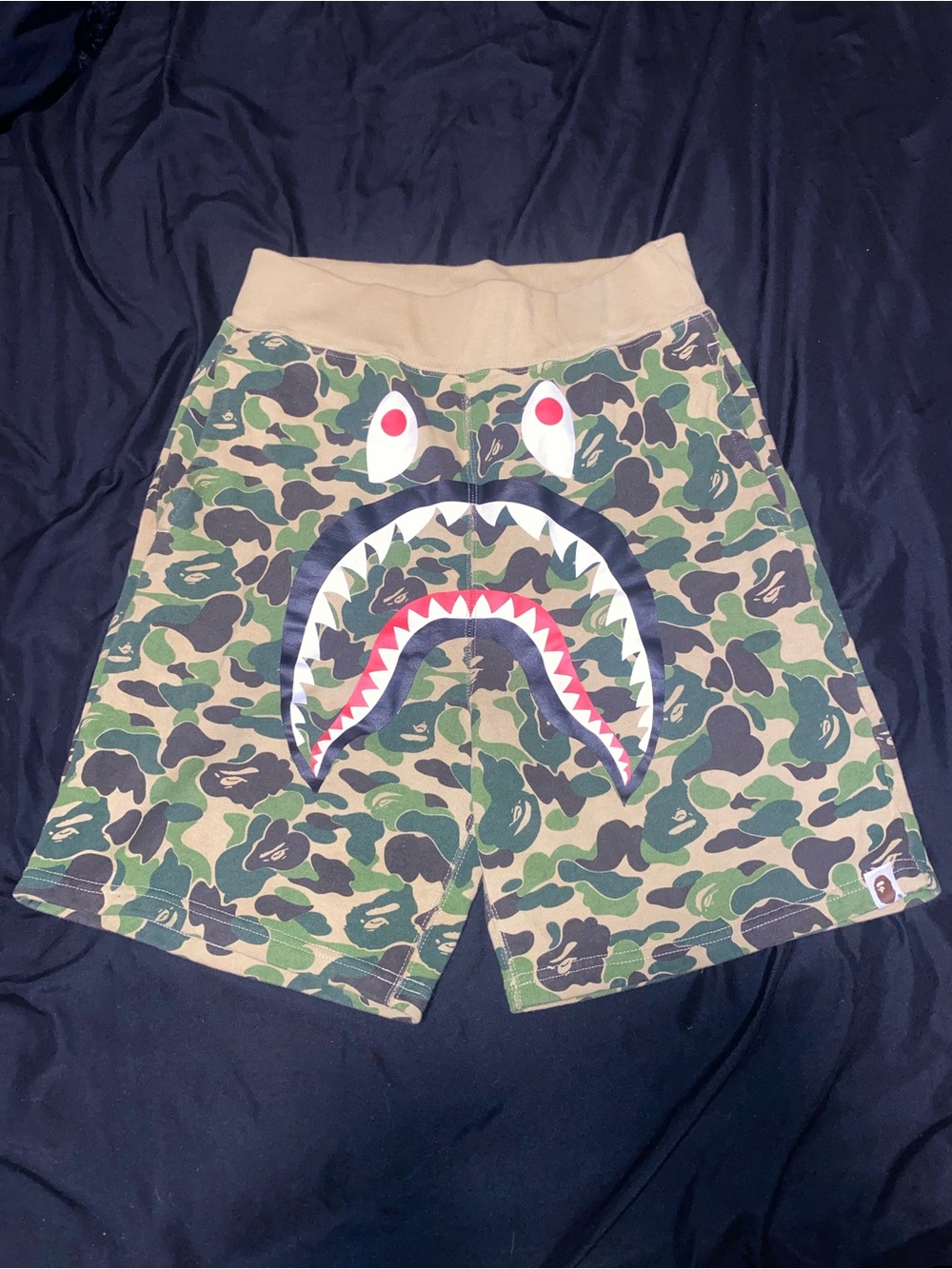 Authentic BAPE Shark Camo Shorts in Green